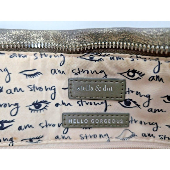 STELLA & DOT Bleecker Tote Handbag Metallic Tan Gold Leather Large Purse - Picture 8 of 13